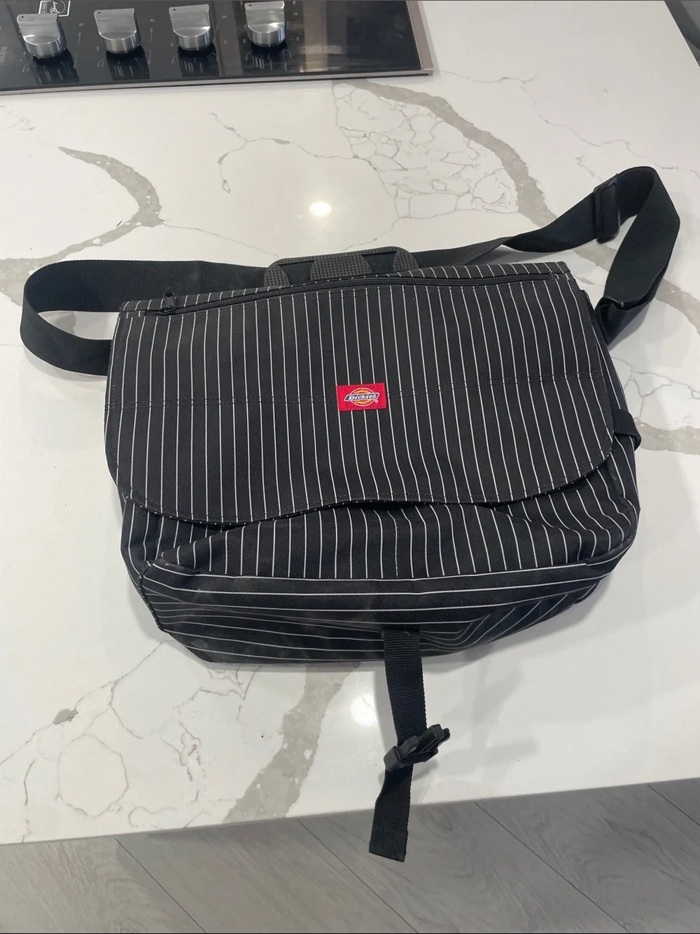 Dickies Black Pinstripe Messenger Crossbody Bag